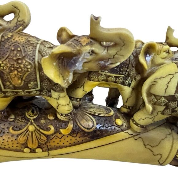 Ebros Faux Wood African Elephant Herd Great Migration Tusk Bridge Figurine -4 - Picture 3 of 6